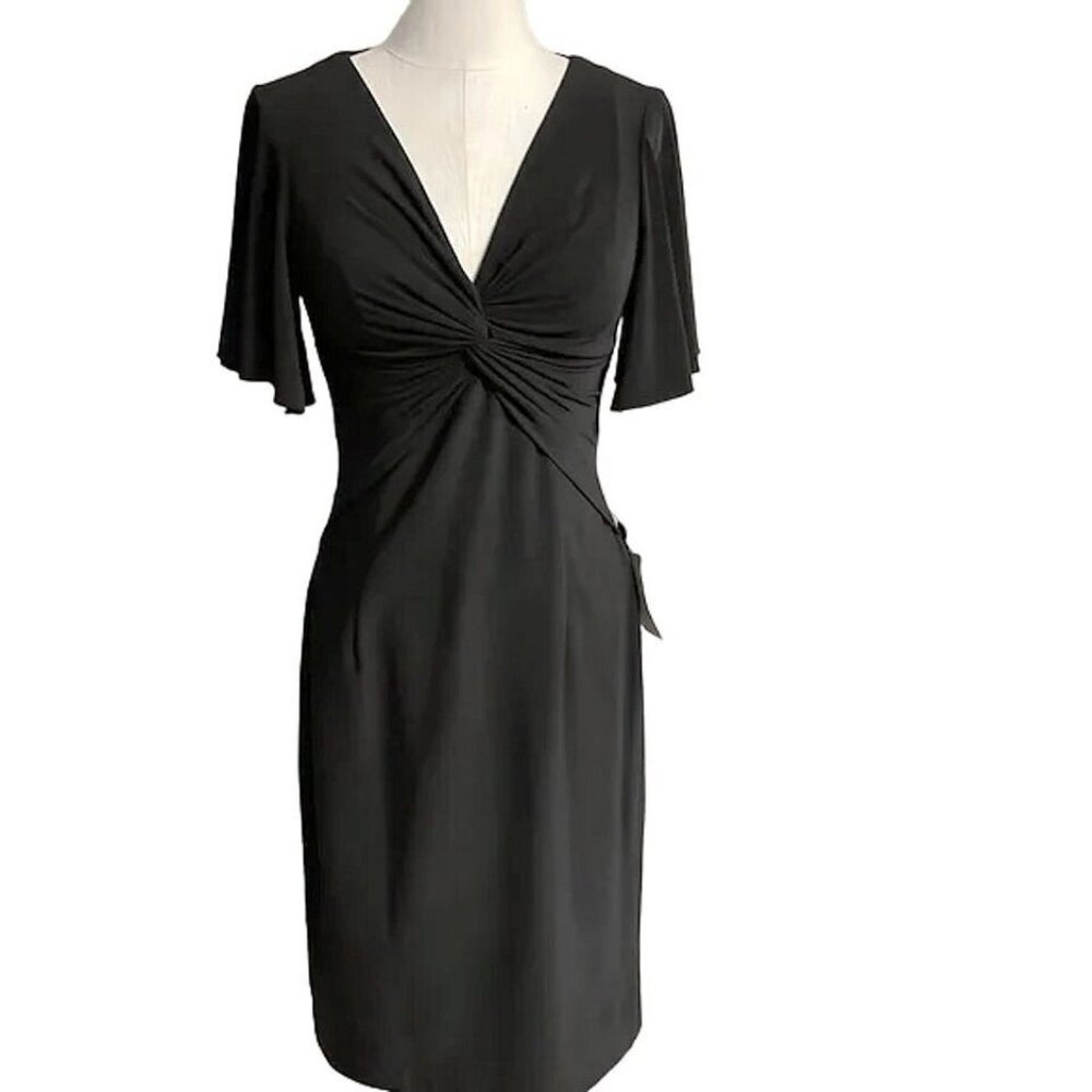 Adrianna Papell V-Neck Twist Knot Flutter Sleeve Petite Dress — Size 4P - Picture 4 of 9
